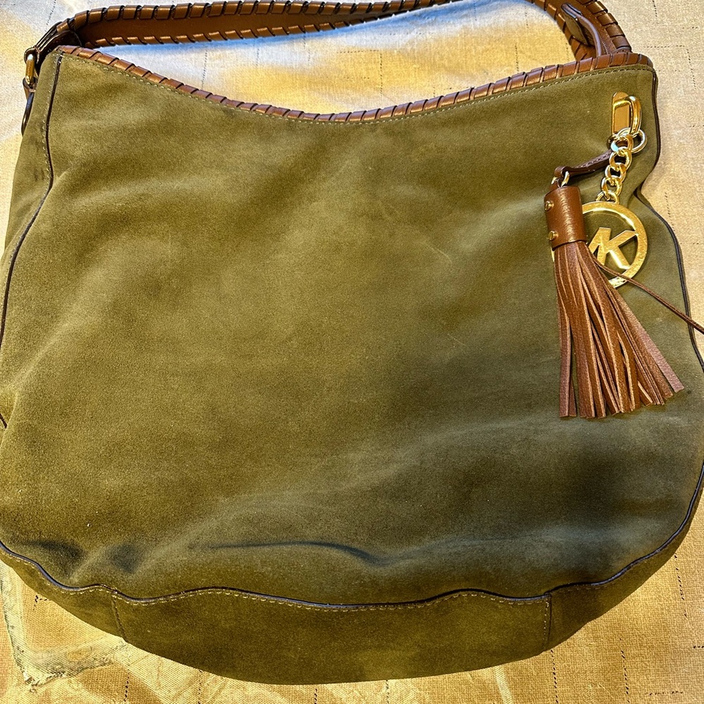 Michael Kors Green and Brown Hobo Bag with Tassel